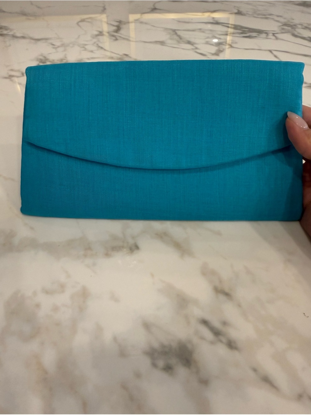 1970s Audrey Talbott Teal Turquoise Envelope Clutch purse in excellent condition